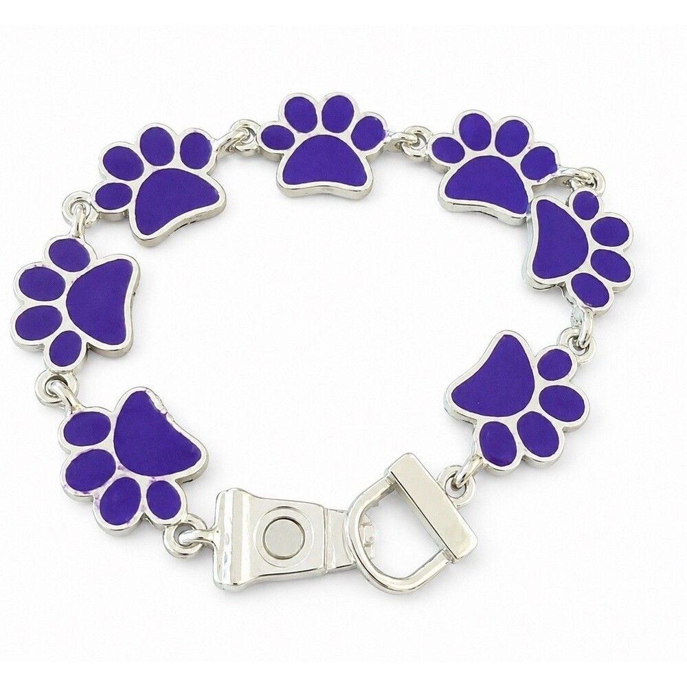 Purple Paw Print Bracelet Silver-tone Dog Cat Pet Lover Gift